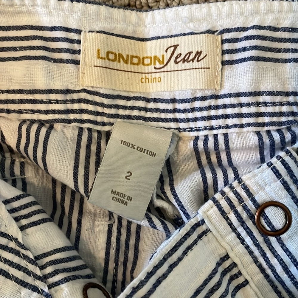 LONDONJEAN - Women's Wide Leg White & Blue Striped Pants - Sz2 - Picture 8 of 13